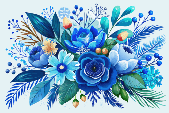 Download Blue Watercolor Winter Flowers Bouquet - Color Collection