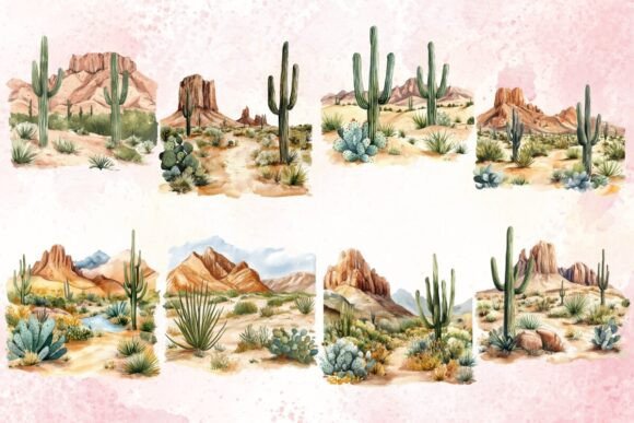 Download Watercolor Desert Landscapes Clipart - Color Collection
