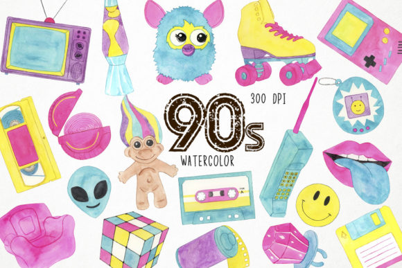 Download Watercolor 90s Clipart, Retro Clipart - Color Collection