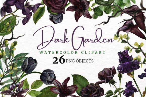 Download Dark Garden. Watercolor Floral Clipart. - Color Collection