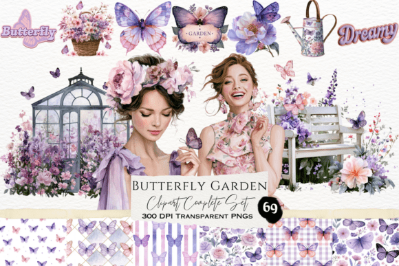 Download Butterfly Garden Watercolor Clipart Set - Color Collection