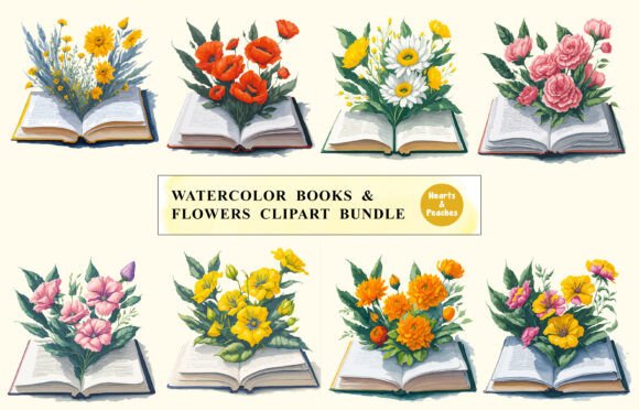 Download Watercolor Book &amp; Flowers Clipart Bundle - Color Collection