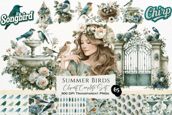Download Summer Birds Watercolor Clipart Set - Color Collection