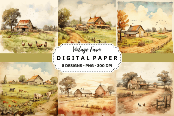 Download Vintage Farm Watercolor Background - Color Collection