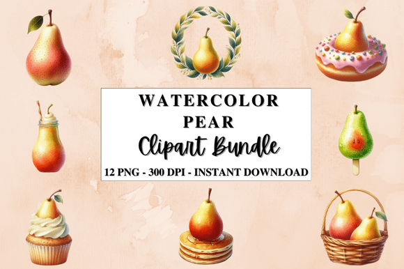Download Watercolor Pear Clipart Bundle - Color Collection
