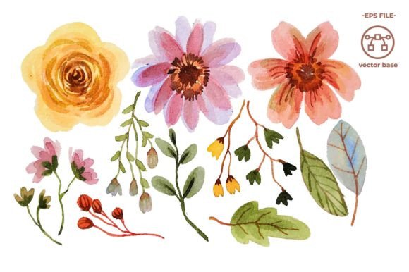Download Watercolor Flower Elements Clip Art - Color Collection