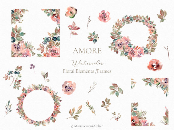 Download Amore Watercolor Floral Elements - Color Collection