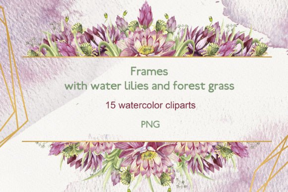 Download Watercolor Frames with Waterlilies - Color Collection