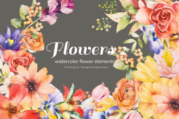 Download Watercolor Flower Elements No 3 - Color Collection