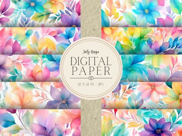 Download Rainbow Watercolor Floral Digital Paper - Color Collection