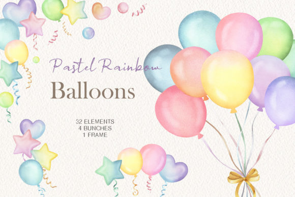 Download Watercolor Rainbow Balloons Clipart - Color Collection