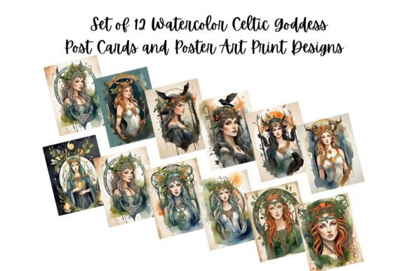 Download 12 Watercolor Celtic Goddess Art Prints - Color Collection