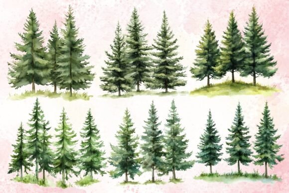 Download Watercolor Row of Trees Clipart - Color Collection