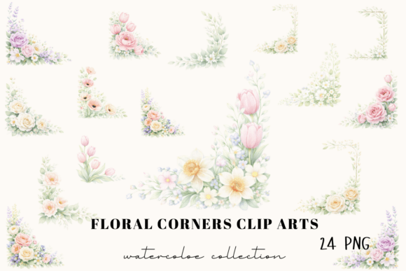 Download Watercolor Floral Corner Clipart - 24 - Color Collection