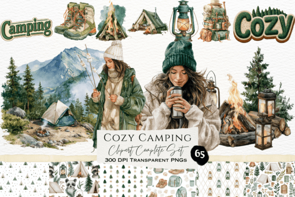 Download Cozy Camping Watercolor Clipart Set - Color Collection