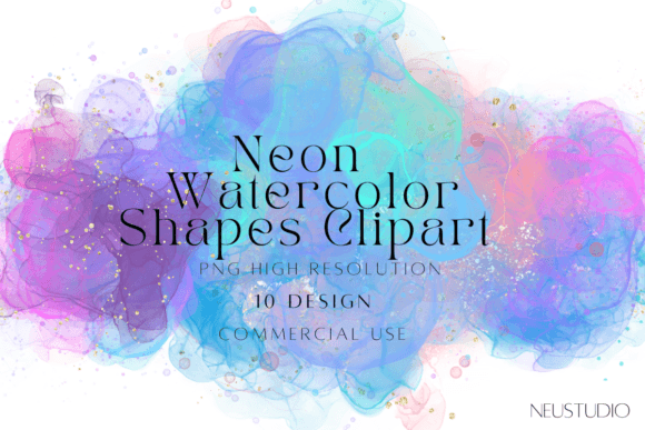 Download Neon Watercolor Abstract Shapes Png - Color Collection
