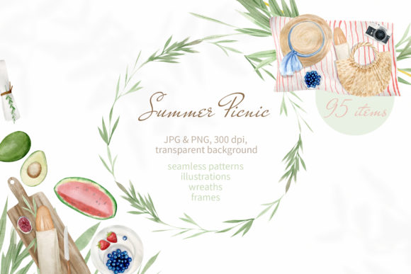 Download Summer Picnic Watercolor Clipart Set&nbsp;&nbsp; - Color Collection
