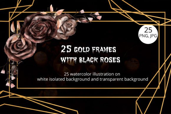 Download Frames with Watercolor Black Roses - Color Collection