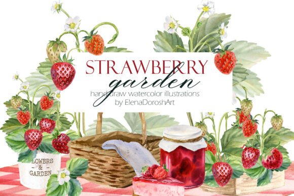 Download Watercolor Strawberry Garden Clipart - Color Collection