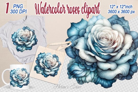 Download Blue Watercolor Rose Flower Clipart Png - Color Collection