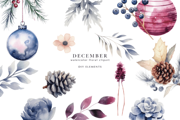 Download Watercolor Christmas DIY Elements Set - Color Collection