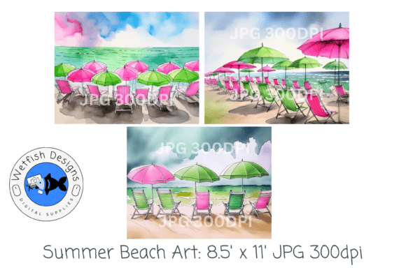 Download Summer Beach Watercolor Digital Prints 4 - Color Collection