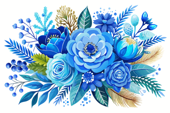 Download Blue Watercolor Winter Flowers Bouquet - Color Collection