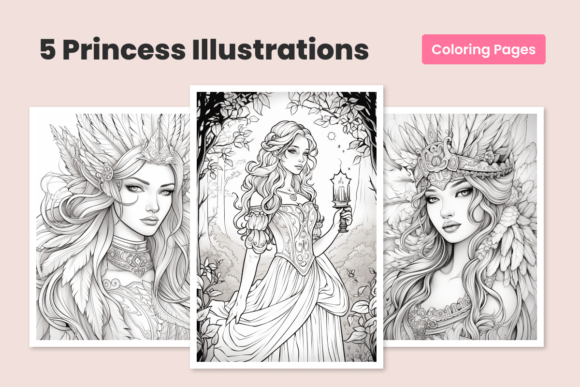 Download 5 Princess Line-Art Illustrations - Illustration Collection