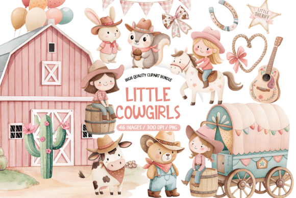 Download Little Cowgirl Watercolor Clipart - Color Collection