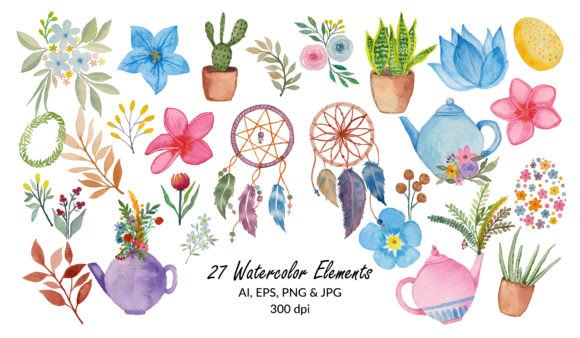 Download Watercolor Floral Elements - Color Collection