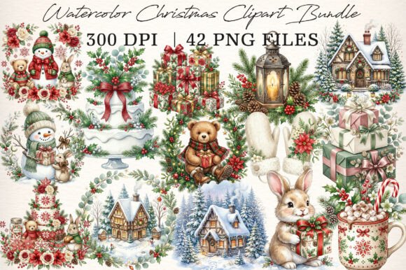 Download Watercolor Christmas Clipart Bundle - Color Collection
