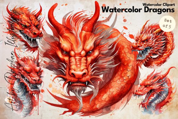 Download Furious Dynamic Watercolor Dragons - Color Collection