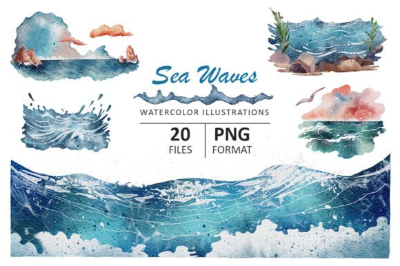 Download Sea Waves Watercolor Illustrations - Color Collection