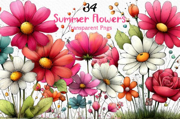 Download Whimsical Summer Flowers Clipart PNG - Summer flower Collection