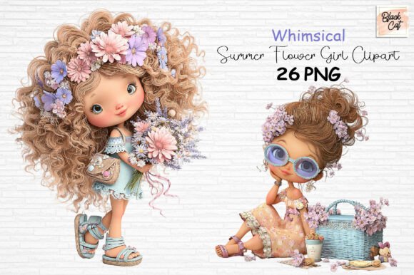Download Whimsical Summer Flower Girl Clipart PNG - Summer flower Collection