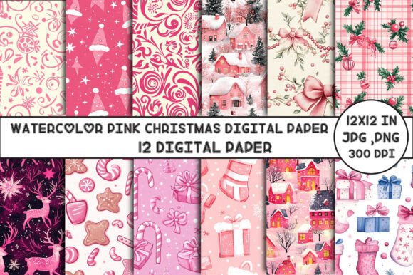 Download Watercolor Pink Christmas Digital Paper - Color Collection