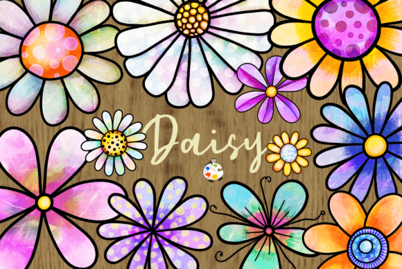 Download Daisy Flowers Watercolor Ink Doodle Art - Color Collection