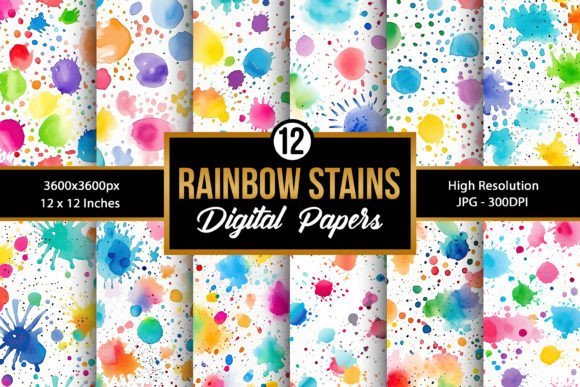 Download Rainbow Watercolor Stains Digital Papers - Color Collection