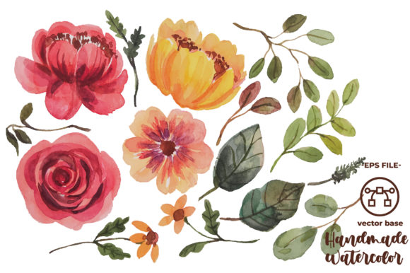 Download Watercolor Flower Elements Vector Design - Color Collection