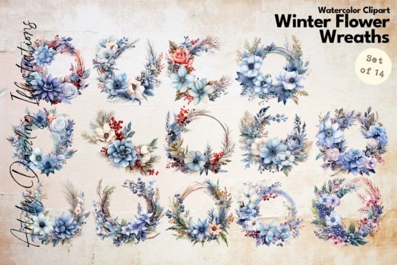Download Winter Blues Flower Wreaths | Watercolor - Color Collection