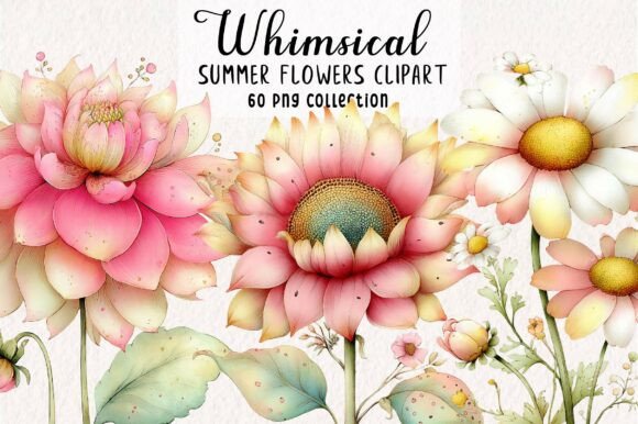 Download Whimsical Summer Flowers Clipart PNG - Summer flower Collection