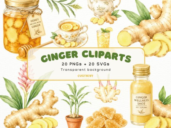 Download Ginger Watercolor Cliparts Botanical PNG - Color Collection