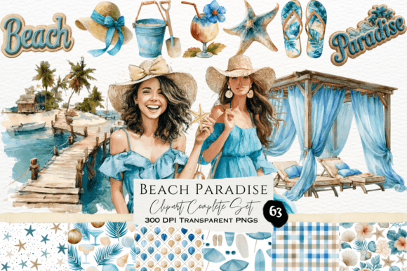 Download Beach Paradise Watercolor Clipart Set - Color Collection