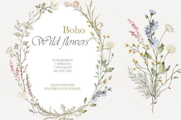 Download Wildflower Watercolor Floral Clipart - Color Collection