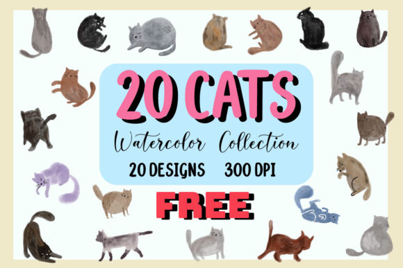 Download Watercolor Cute Cats Clip - Color Collection