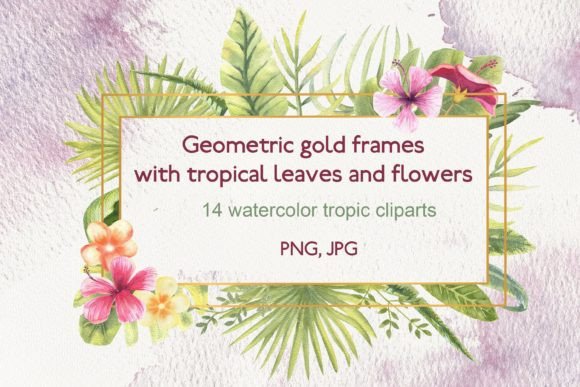 Download Watercolor Frame with Tropic Leaves - Color Collection
