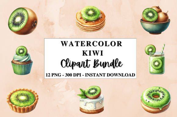 Download Watercolor Kiwi Fruit Clipart Bundle - Color Collection