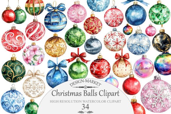 Download Watercolor Christmas Balls Clipart - Color Collection