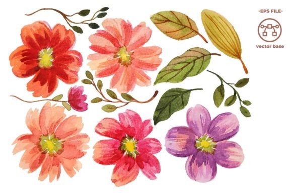 Download Watercolor Flower Elements Clip Art - Color Collection