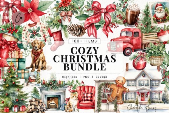 Download Huge Watercolor Cozy Christmas Bundle - Color Collection